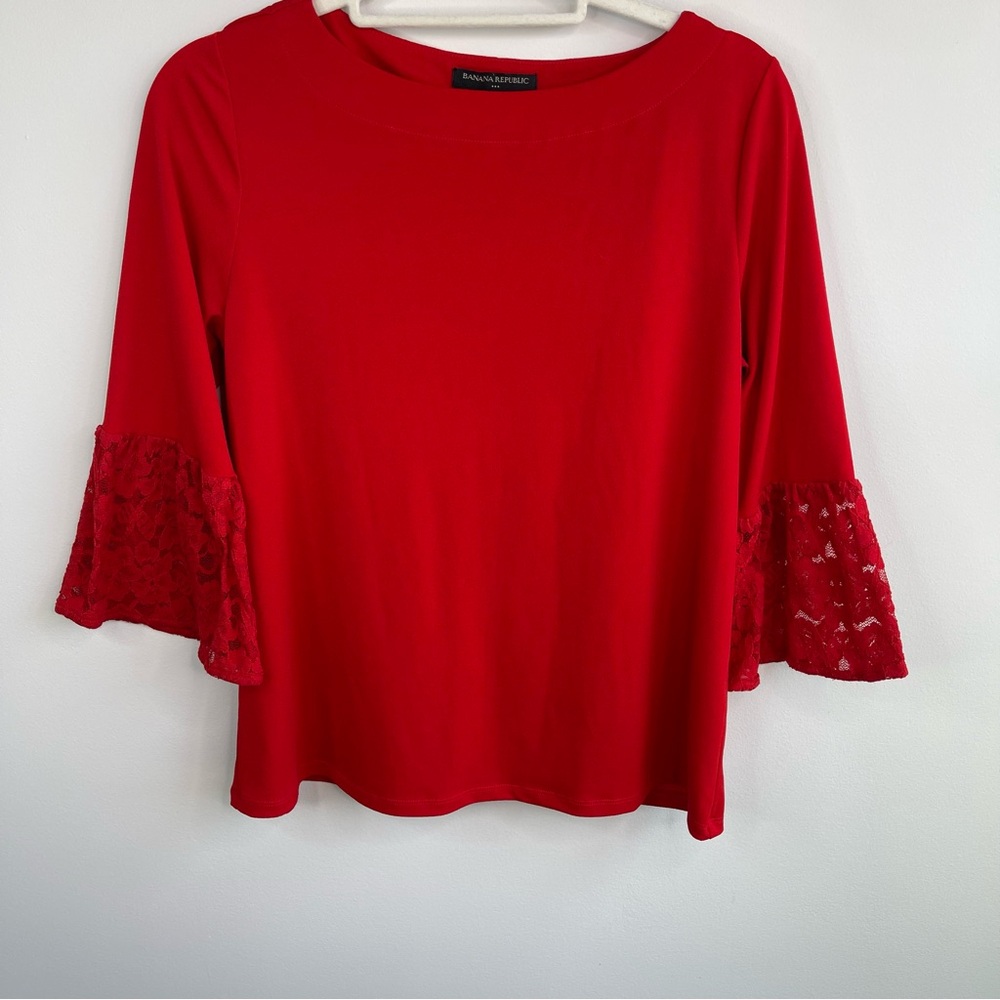 Banana Republic Factory Women's Red Lace Sleeve Top Size S - Picture 4 of 9